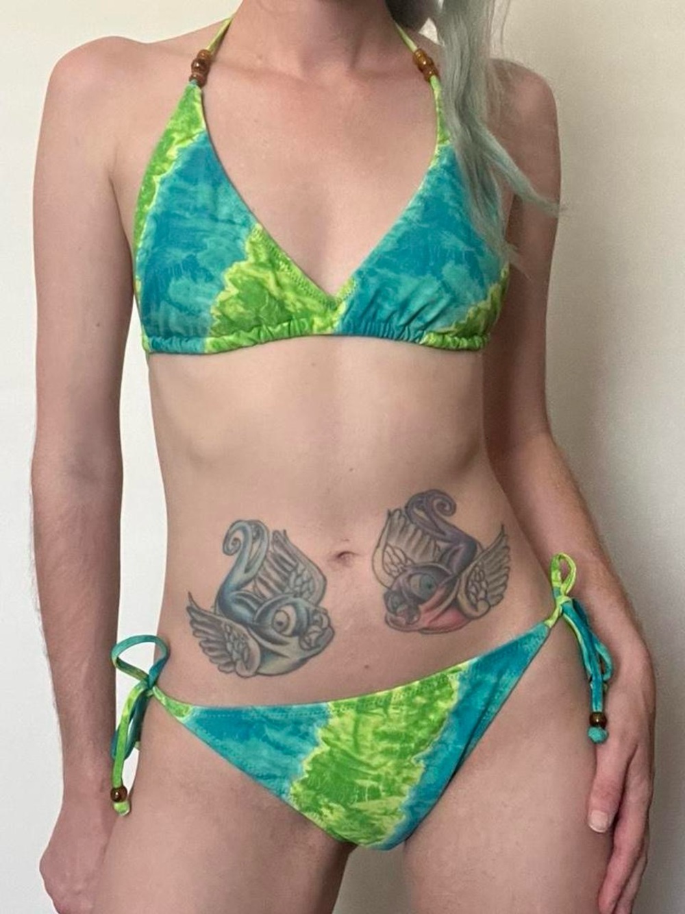 Y2k Green & Teal Tie-Dye Triangle Bikini Set - Women's Swim